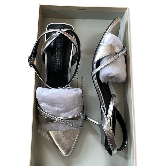 Tony Bianco Fortune Sandals Silver Nappa Metallic high heels strappy Revolve 5 - Picture 6 of 14